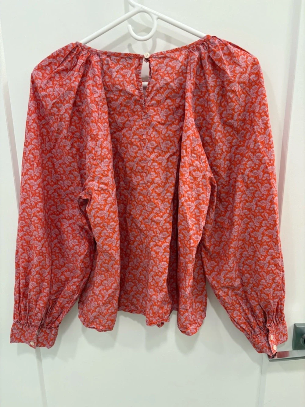 J.Crew Liberty London Red Purple Toutouayette Floral Puff Sleeve Blouse Size L
